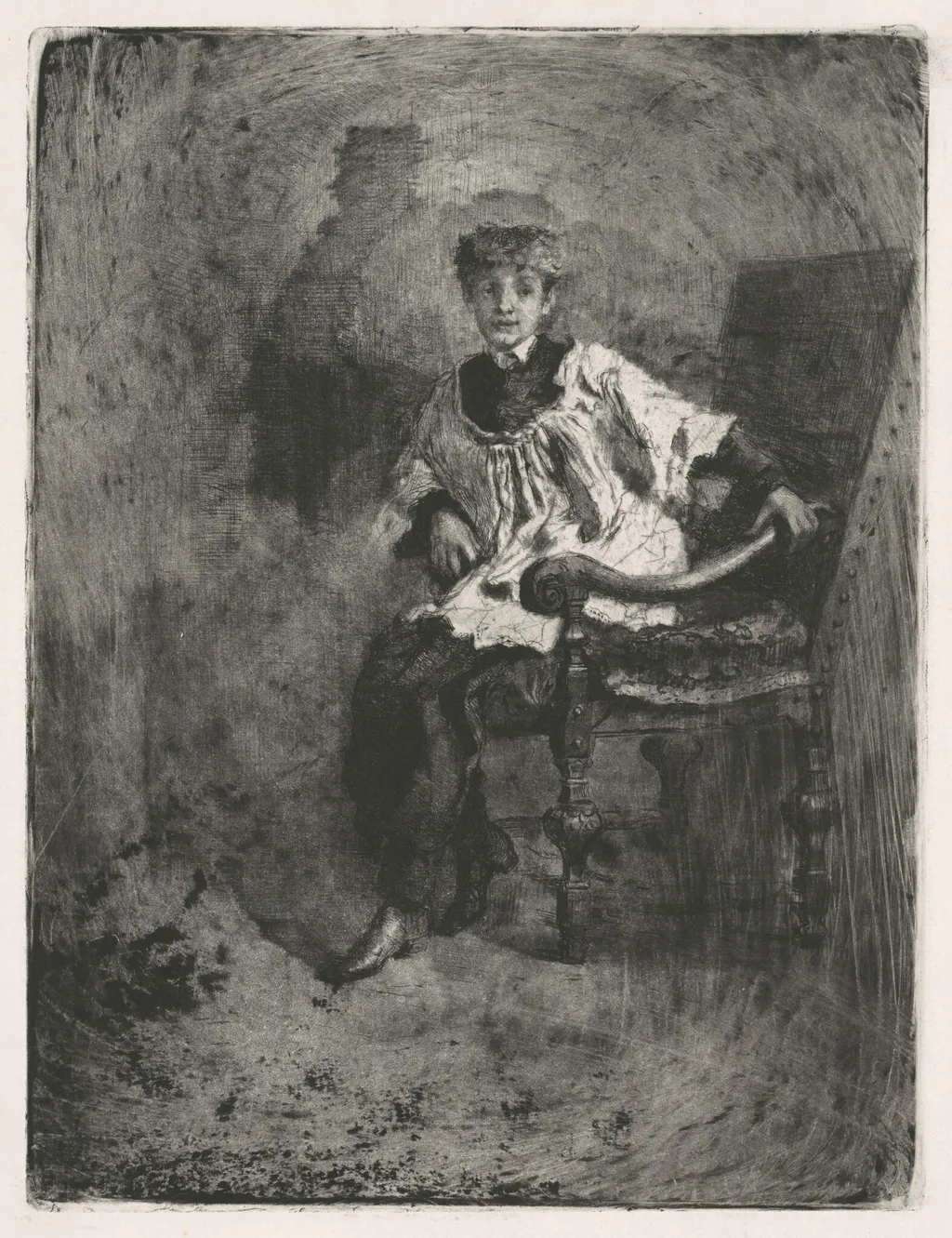 Seated Acolyte, by Mosè Bianchi, ink, 1872