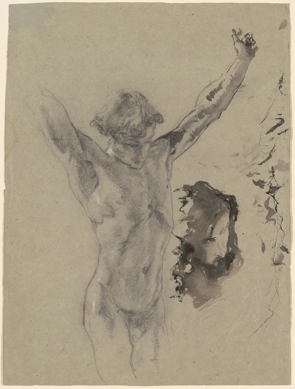 Study of the Figure and Head of Christ in "Christ on the Cross and Mary Magdalene", by Mosè Bianchi, graphite, 1879