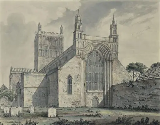 West front and tower of Tewkesbury Abbey Church, Gloucestershire, by Moses Griffith
