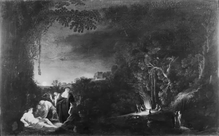 Måneskinslandskab med mytologisk (?) motiv, by Moses van Uyttenbroeck