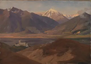 Mountain Landscape in Venosta with the Castle Coira and the Mountain Ortles