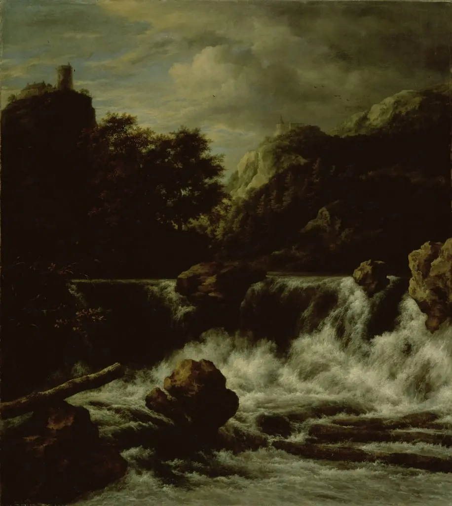 Mountainous landscape with waterfall