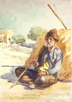 A Peasant from the Bekaa, by Moustafa Farroukh, watercolor, 1939