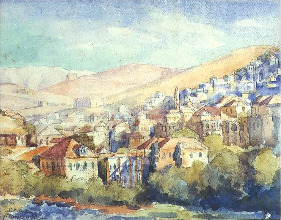 A View from Zahlé, by Moustafa Farroukh, watercolor, 1939