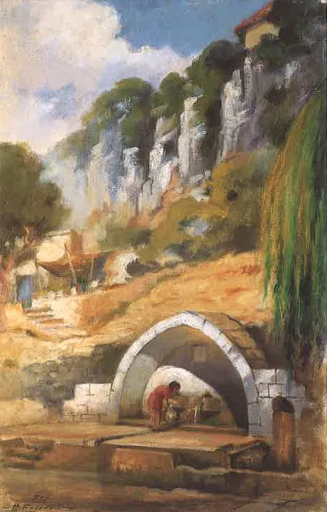 Al-Qashqush Spring at Bikfaya, by Moustafa Farroukh, oil, 1939