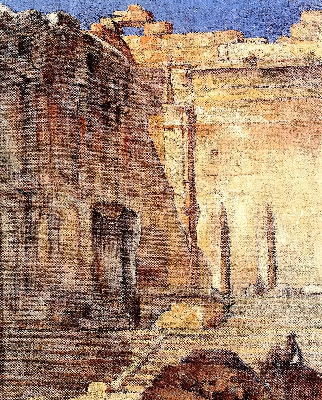 Baalbek, Temple of Bacchus (2), by Moustafa Farroukh, oil, 1939