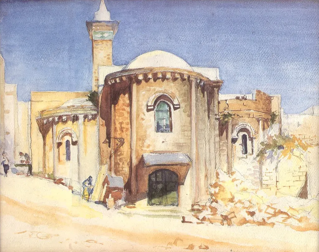 Beirut. Al-Omari Mosque, by Moustafa Farroukh, watercolor, 1939