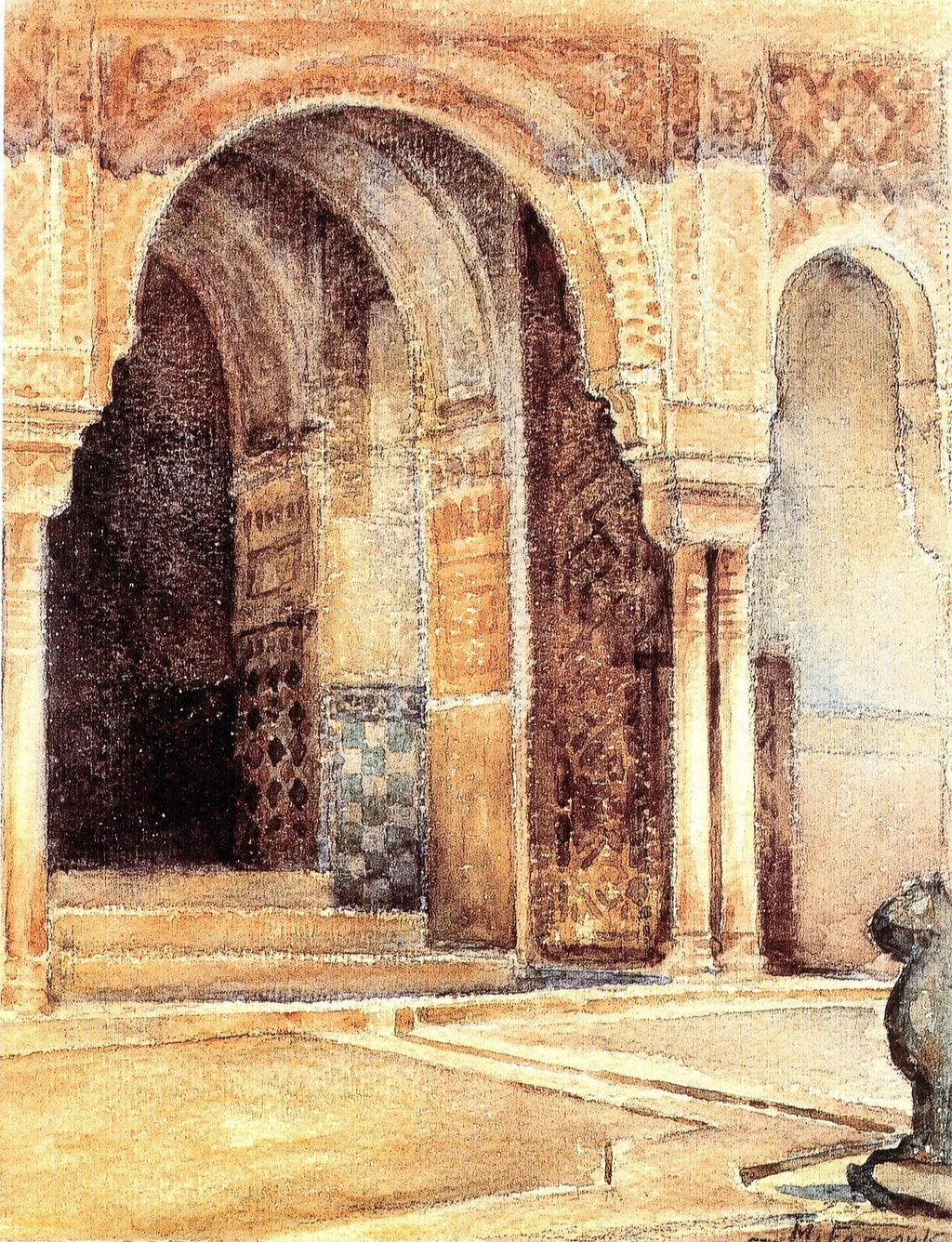 Granada, Alhambra: Entrance to Abencerrages's Hall, by Moustafa Farroukh, watercolor, 1939