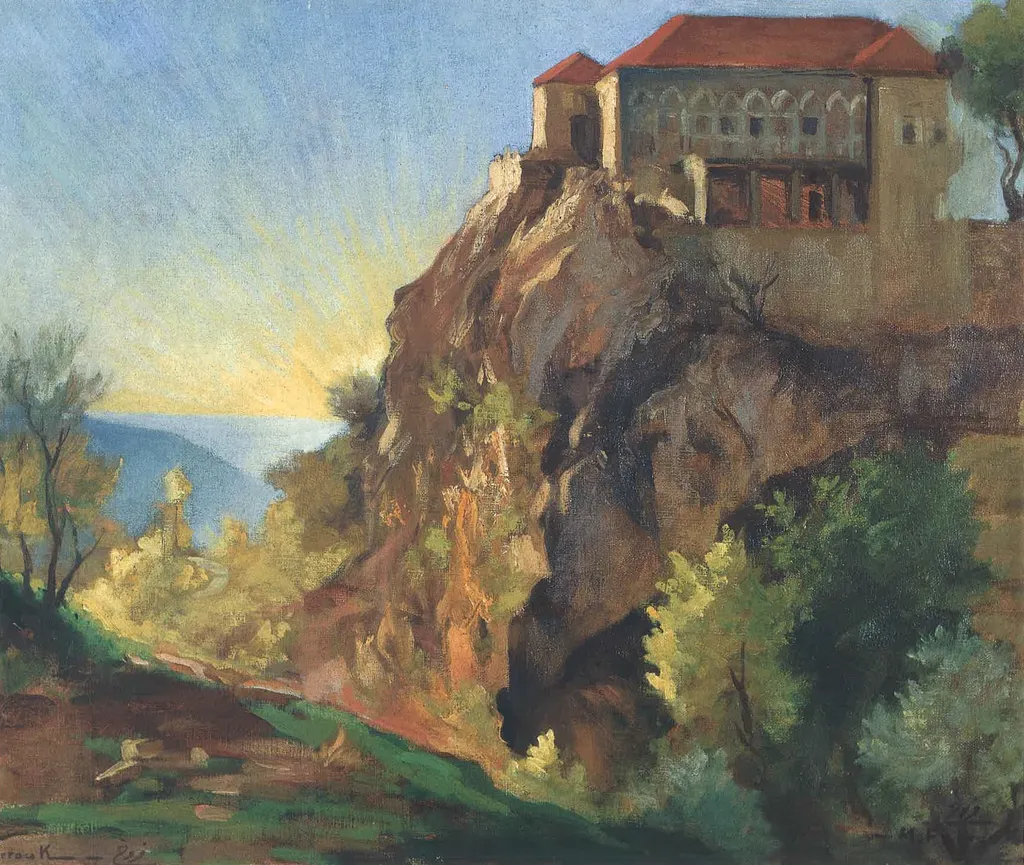 Lamartine's palace at Hammana, by Moustafa Farroukh, oil, 1939