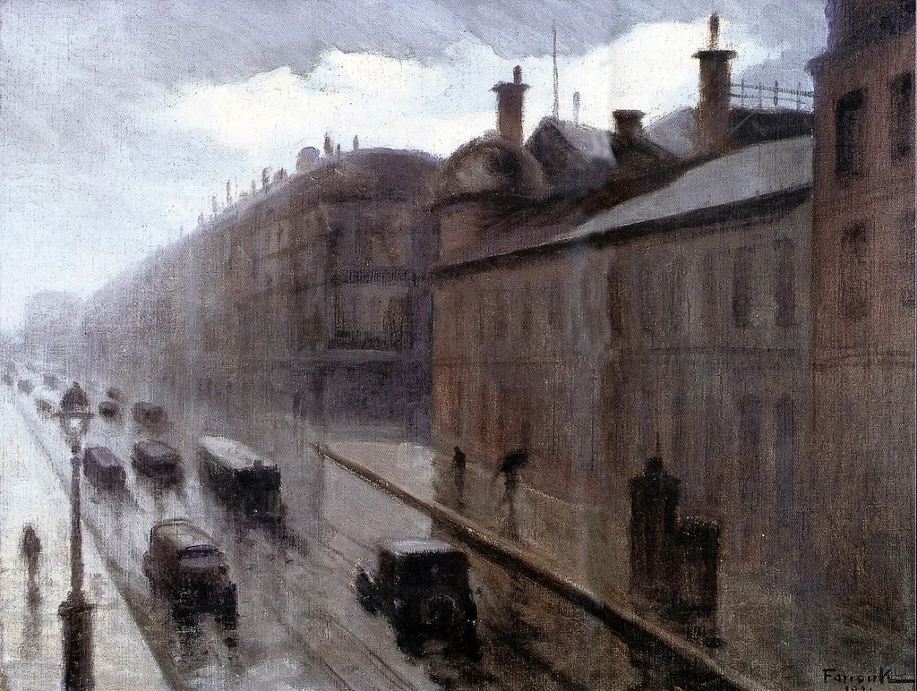 Paris in the Rain, by Moustafa Farroukh, oil, 1939