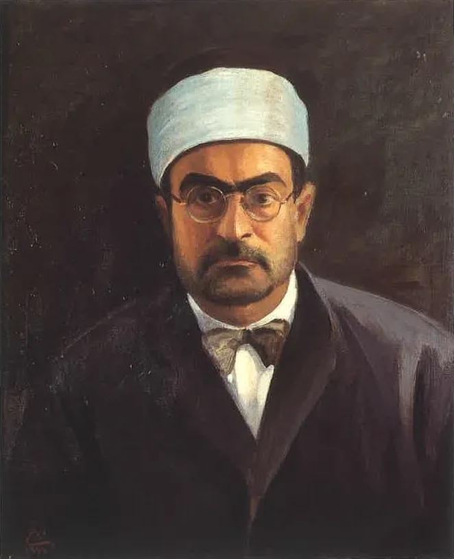 Portrait of Sheikh Mustafa Al-Ghalayini (1885 - 1944), by Moustafa Farroukh, oil, 1939