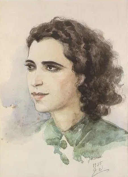 Portrait of Thurayya Farroukh, the artist's Spouse, by Moustafa Farroukh, watercolor, 1939
