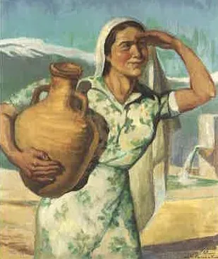 Returning from the Spring, by Moustafa Farroukh, oil, 1939