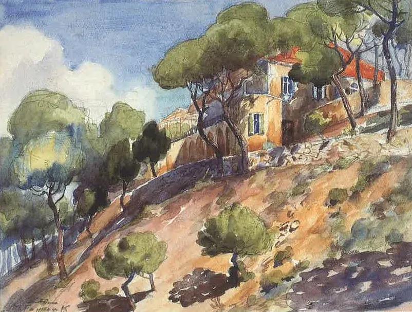 Souq Al-Gharb, by Moustafa Farroukh, watercolor, 1939