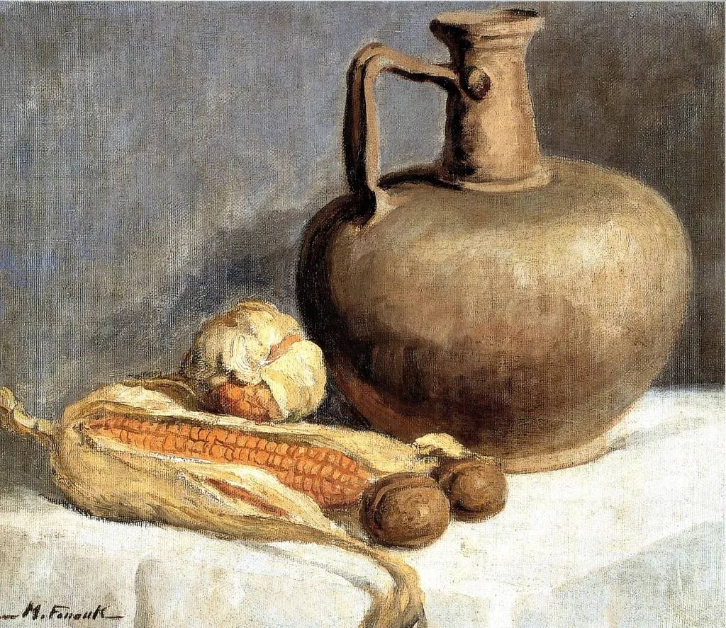 Still Life and a Cob, by Moustafa Farroukh, oil, 1939
