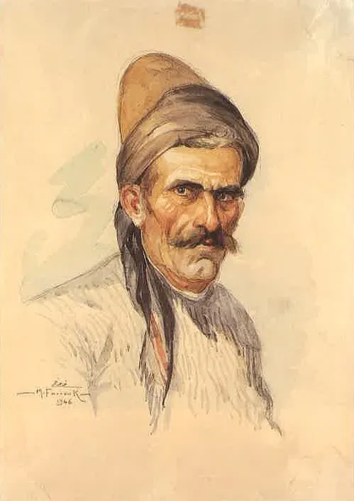 Three Paintings of a Muleteer (1), by Moustafa Farroukh, watercolor, 1939