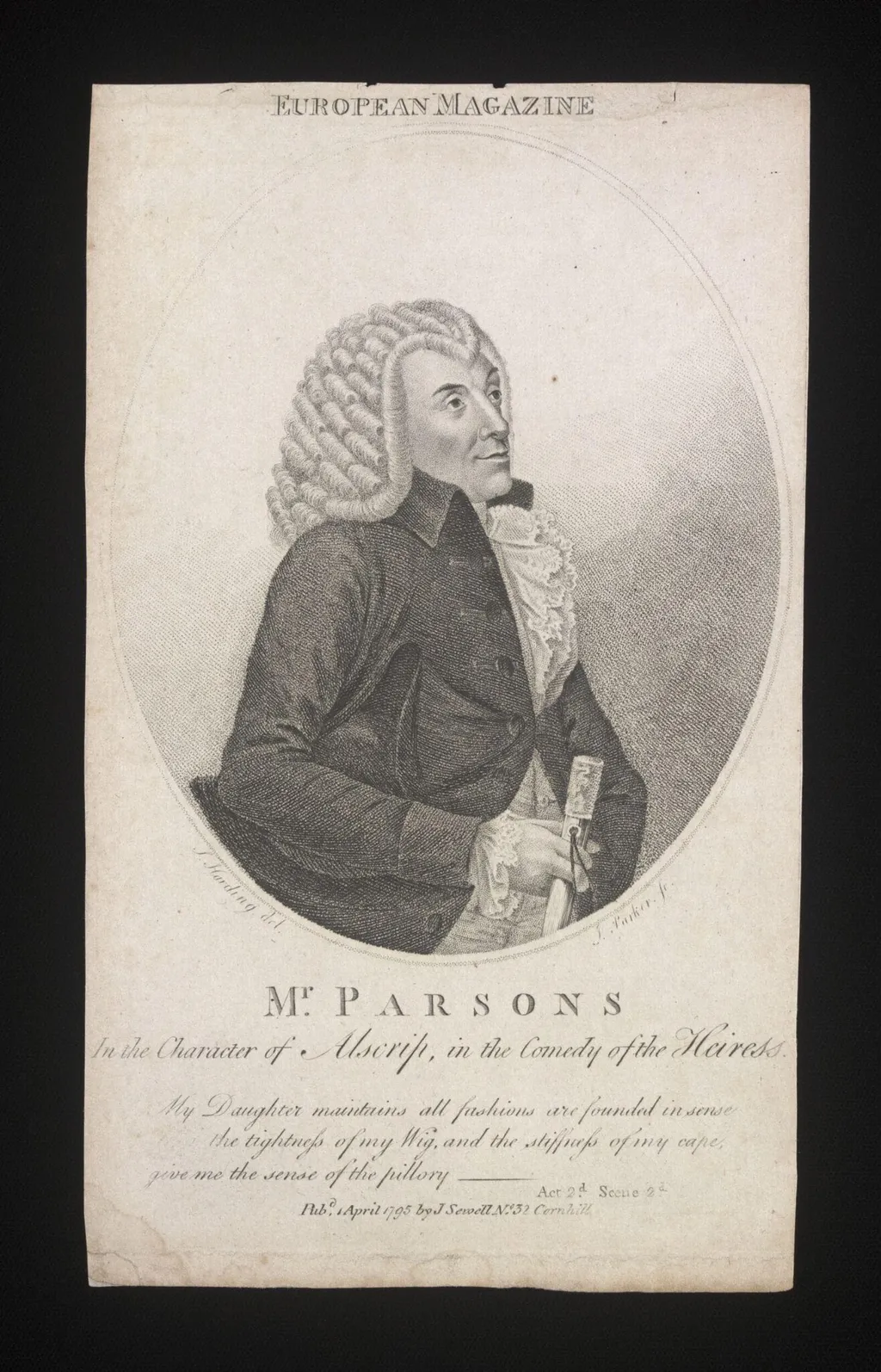 Mr William Parsons in the character of Alscrip in the comedy of the Heiress, by Mr. James Parker, 1795