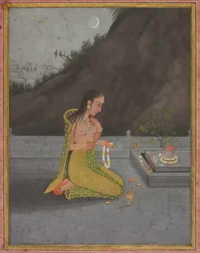 A Night Scene of Shiva Puja (recto), by Muhammad Rizavi Hindi
