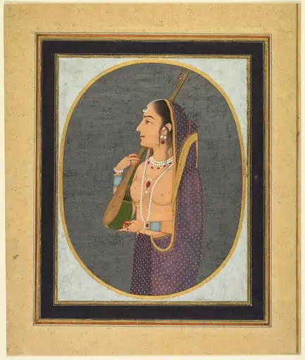 Court lady singing and playing the vina (recto)