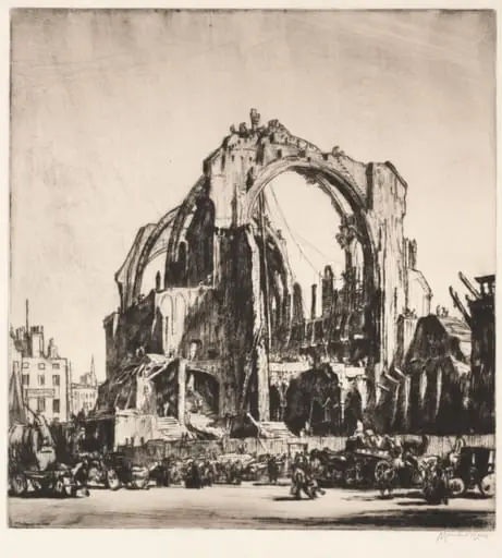 Demolition of St. James Hall, Exterior, by Muirhead Bone