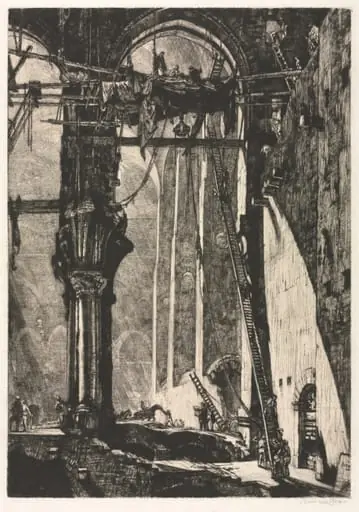 Demolition of St. James Hall, Interior, by Muirhead Bone