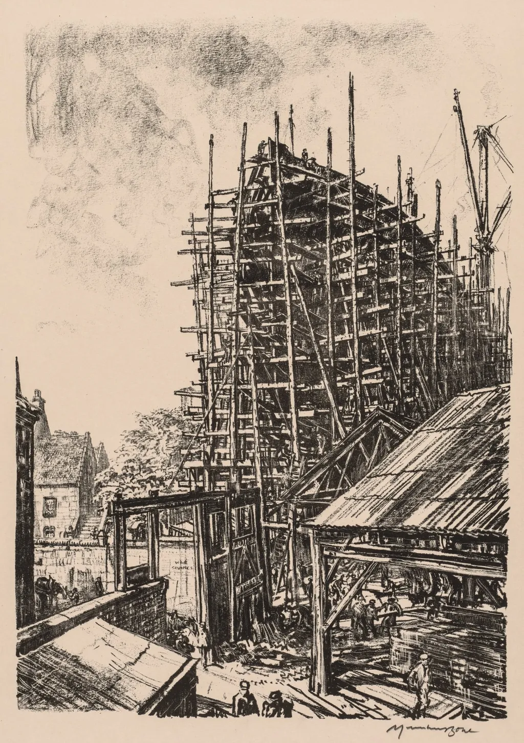 On the Clyde, 1917-1918: Building a Liner at Greenock, by Muirhead Bone, 1918