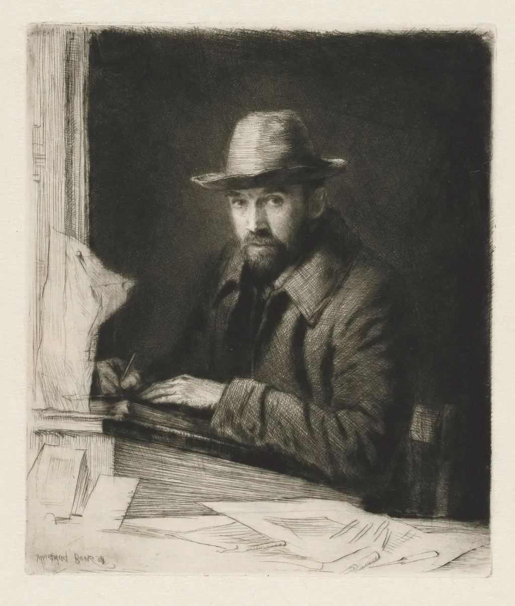 Portrait of the Artist in a Hat, No 2, by Muirhead Bone, 1908