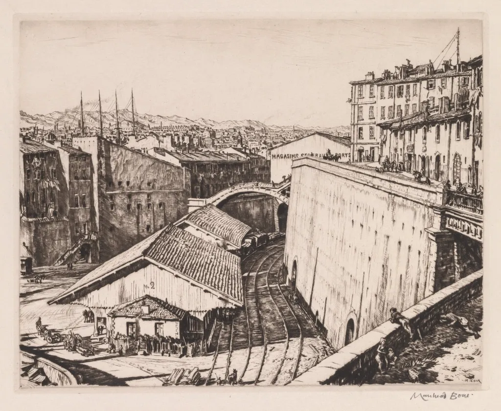 Railway Sheds, Marseilles, by Muirhead Bone, 1937