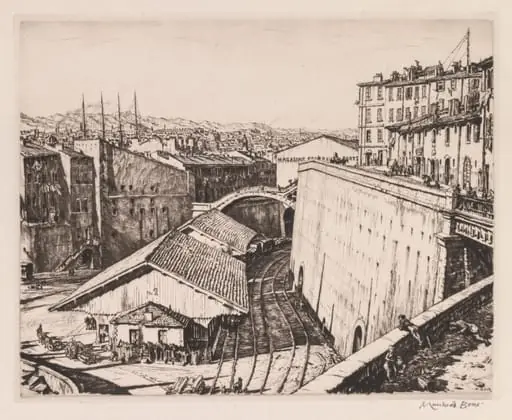 Railway Sheds, Marseilles, by Muirhead Bone