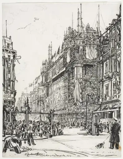 Selfridges, Oxford Street; Coronation of George VI, by Muirhead Bone