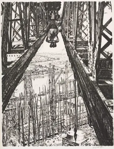 The Great War: Britain's Efforts and Ideals; Building Ships: A Shipyard Seen from a Big Crane, by Muirhead Bone