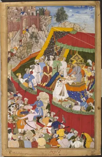 Rai Surjan Hada making Submission to Akbar, by Mukund