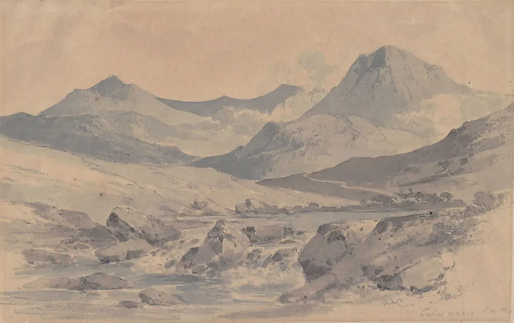 Capel Curig, by Munn, watercolor, 1850