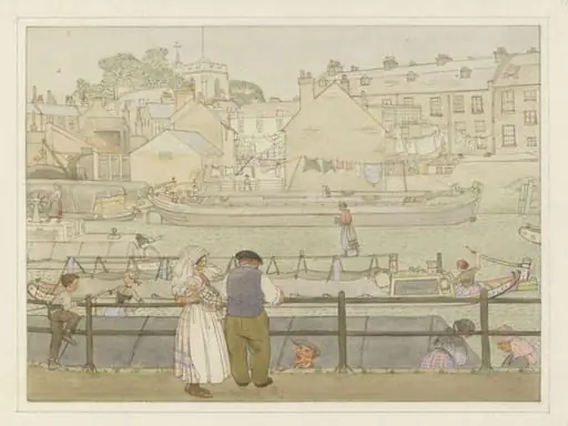 Barges going through the Lock, Brentford, by Muriel E.T. Asprey