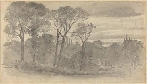 An Evening Landscape with a Distant Cathedral, by Myles Birket Foster