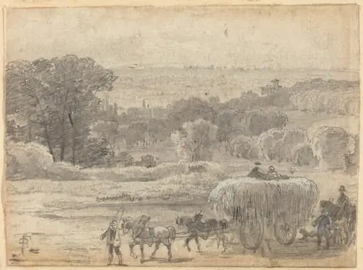 An Evening Landscape with a Hay Wagon, by Myles Birket Foster