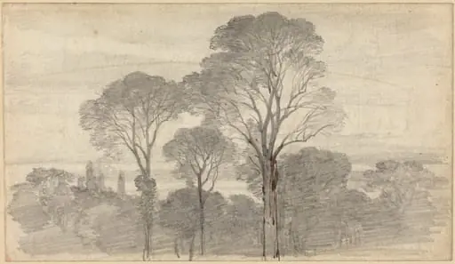 An Evening Landscape with Tall Trees, by Myles Birket Foster
