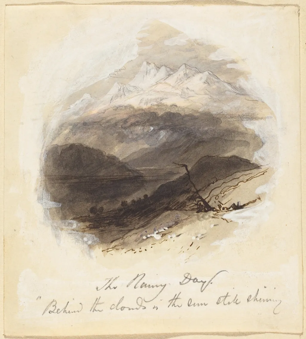 Illustration for Longfellow's "The Rainy Day", by Myles Birket Foster, ink, 1854