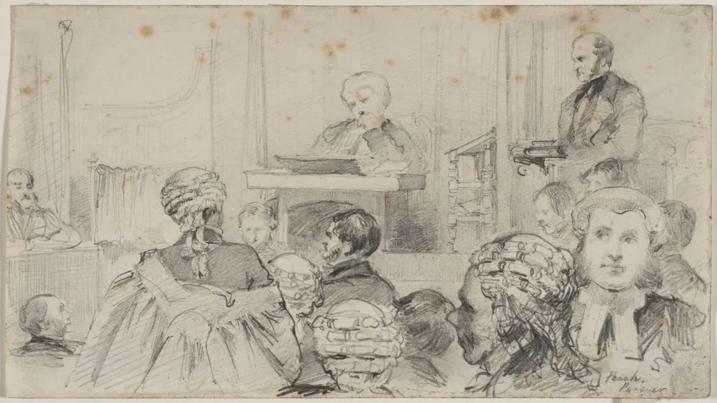 Sheets of studies of participants in a legal action, by Myles Birket Foster, 1825