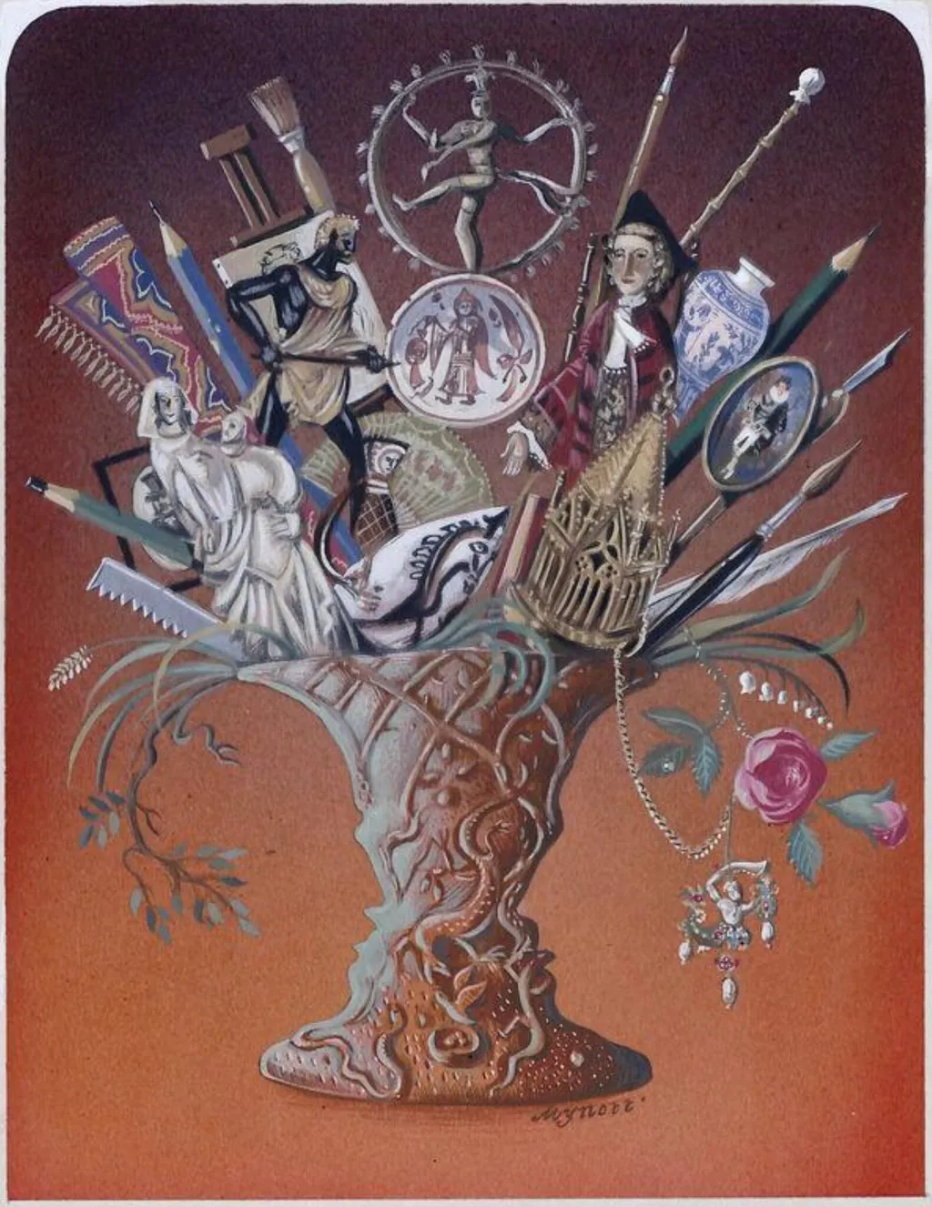 Composition, for the front cover of 'The V&A Album', by Mynott, watercolor, 1982