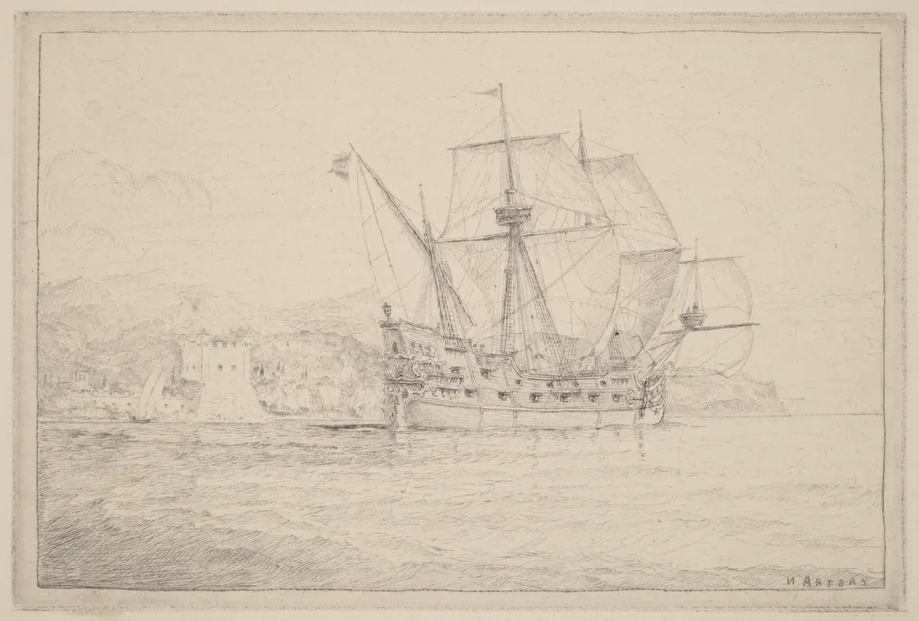 Ship under Sail, by N. Artsay, ink, 1840
