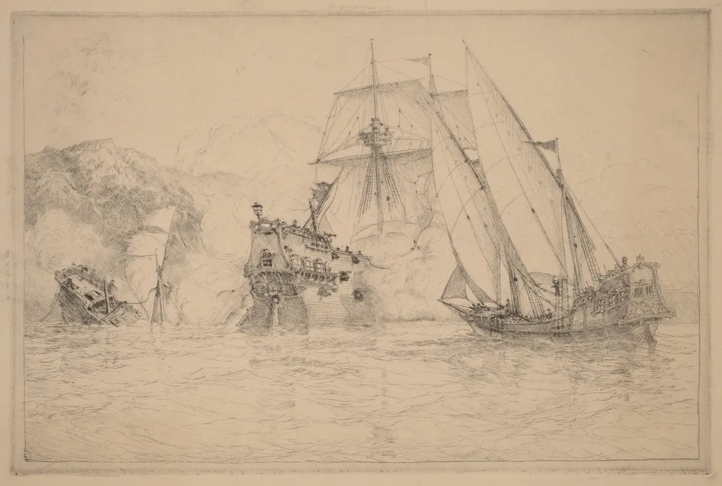 Ships Fighting, by N. Artsay, ink, 1840