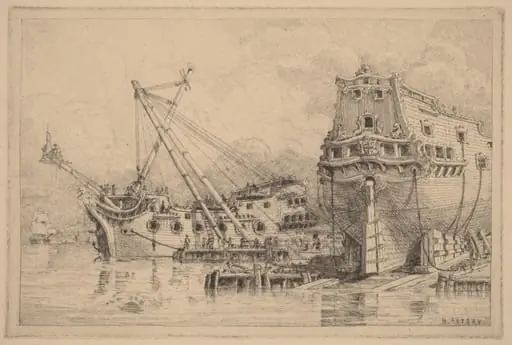 Two Large Ships under Construction, by N. Artsay