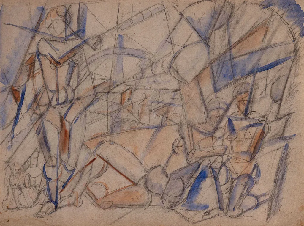 Τοπίο με γυμνά, by Nadezhda Udaltsova, 1914