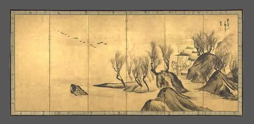山水唐人物図屏風|Landscapes with the Chinese Literati Su Shi and Tao Qian, by Nagasawa Rosetsu 長澤蘆雪