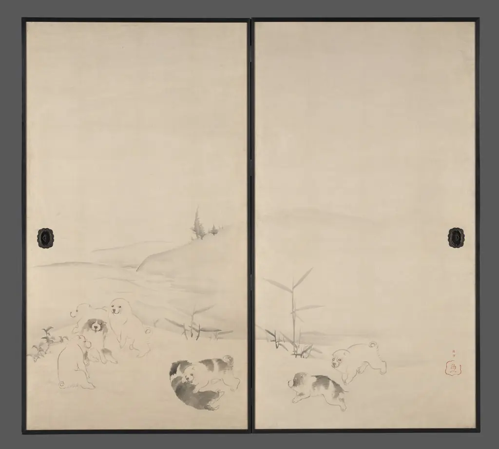 Puppies in the Snow, by Nagasawa Rosetsu 長澤蘆雪, 1798