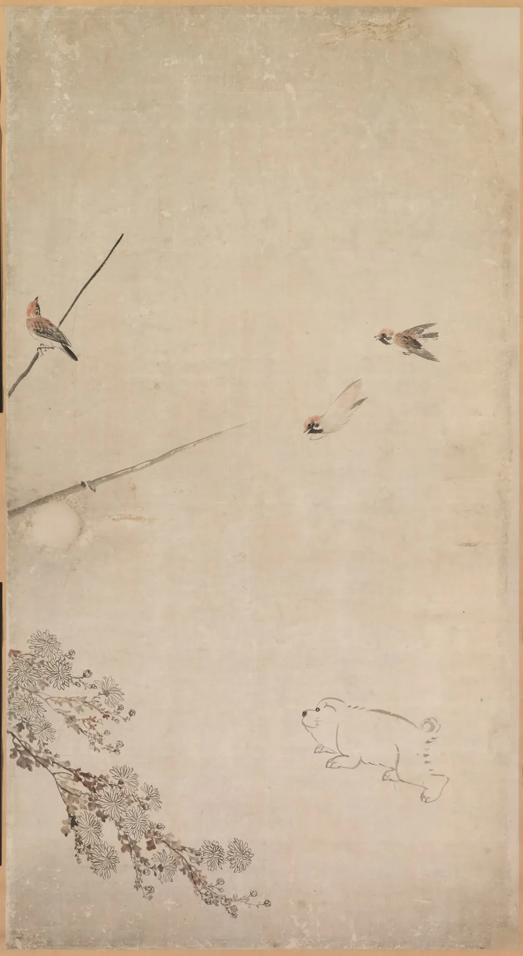 Puppies, Sparrows, and Chrysanthemums, by Nagasawa Rosetsu, unspecified, 1793