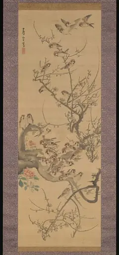 梅雀図|Sparrows in a Plum Tree, by Nagasawa Rosetsu 長澤蘆雪