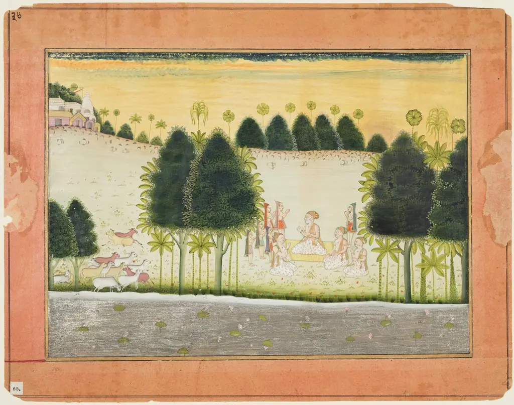 Nanda and the Elders in Council with the Cowherds, from a Bhagavata Purana, 1698