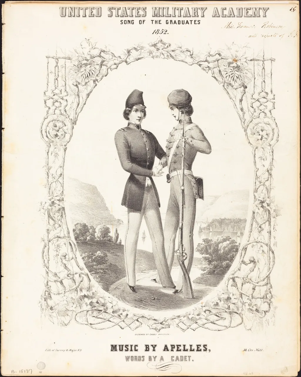 United States Military Academy, Song of the Graduates, by Napoleon Sarony, ink, 1852